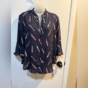 Lush Navy Blouse with Pink and White Accents-#1101